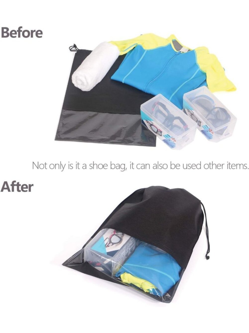 12PCS Travel Shoe Bags with Rope - Large Storage Pouches for Men & Women, Black - Picture 6 of 7